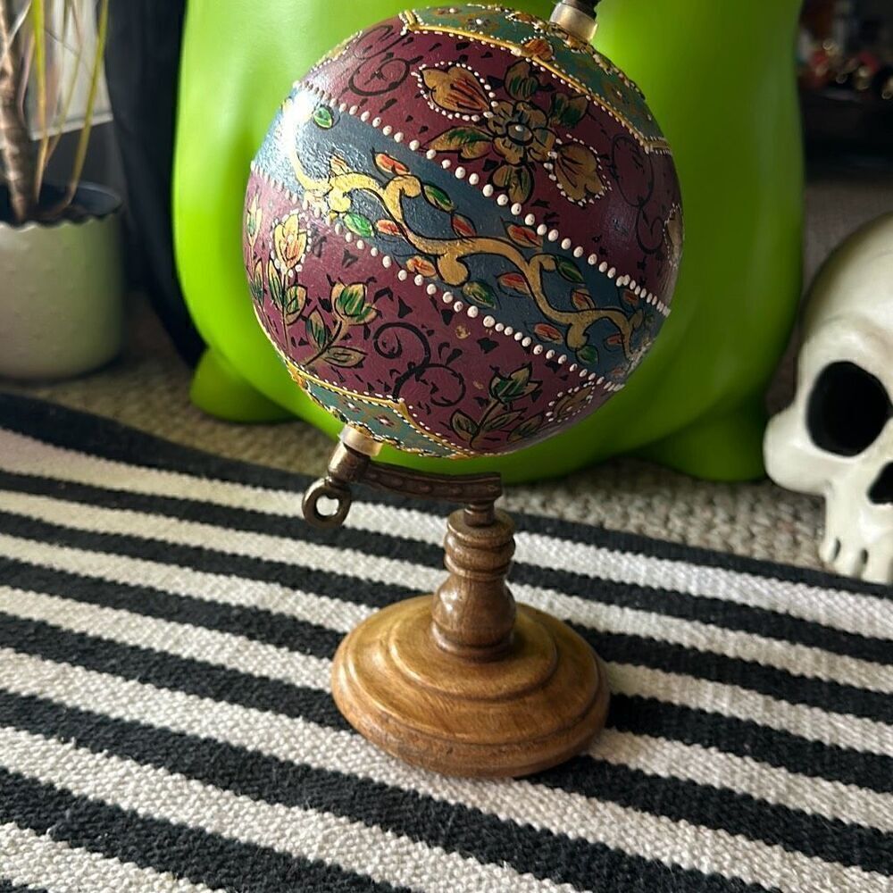 Wooden stand Floral Hand painted Globe